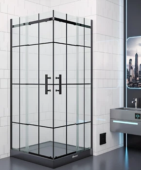 Душова квадратна кабіна Shower Merkur 90x90x190 см без піддону чорний профіль прозоре загартоване скло 6 мм