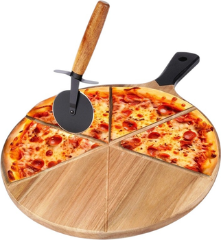 Deska do krojenia Excellent Houseware drewniana 30 cm + nóż do pizzy (8720573602815)