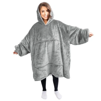 Плед толстовка с капюшоном и рукавами Huggle Hoodie оверсайз. Цвет: серый (064x)