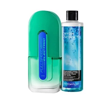 Мужской парфюмированный набор 2-в-1 Avon Full Speed Electric: Туалетная вода Full Speed Electric 75 мл + Шампунь-гель для душа Бодрящий океан 250 мл