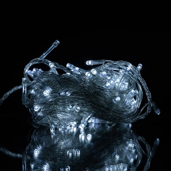 Гирлянда новогодняя LED 10м 120 ламп теплый желтый свет белый провод интерьерная нить декор на окно Garlando
