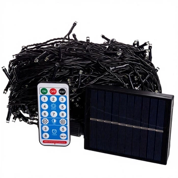 Новогодняя уличная гирлянда 50 м с 500 LED, солнечная батарея, 8 режимов, черный провод, белый свет Garlando SB500L50MBW