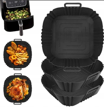 Набор силиконовых форм 3шт для аэрогриля аерофритюрницы Air Fryer 19,5×19,5 см многоразовые формы для запекания Koanni черная