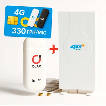 Універсальний 4G LTE Wi-Fi USB модем/роутер OLAX F90 Fly з вуличною всенаправленою MIMO антеною (2х9 dBi) + Подарунок — безлімітна SIM-картка Київстар