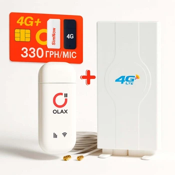 Універсальний 4G LTE Wi-Fi USB модем/роутер OLAX F90 Fly з вуличною всенаправленою MIMO антеною (2х9 dBi) + Оплачений 1 місяць безлімітного інтернету Vodafone у подарунок