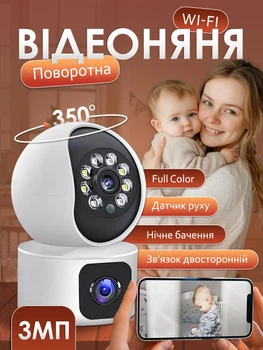 Відеоняня з датчиком руху радіоняня з нічним режимом поворотна wifi камера відеоспостереження нагляду за дітьми нічне бачення з вбудованим мікрофоном двостороннім зв'язком записом відеокамера спостереження для дому онлайн через телефон відео няня