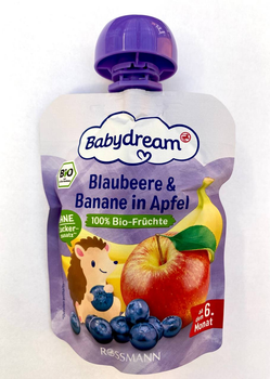 Пюре Babydream черника-банан-яблоко для детей от 6 месяцев, 90 г