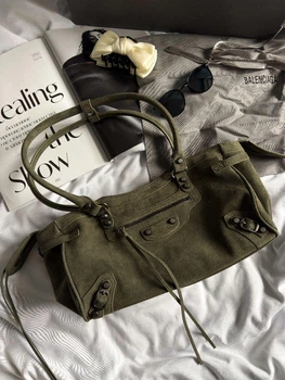 Жіноча сумка Balenciaga Le City Bag Olive із натуральної замші