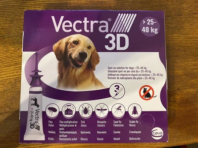 ВЕКТРА 3D Капли против блох, вшей, власоедов, иксодовых клещей, комаров, москитов для собак 25-40 кг 3 шт
