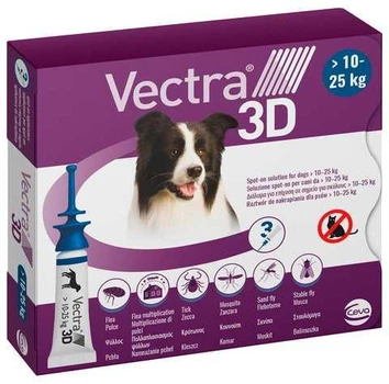 ВЕКТРА 3D Капли против блох, вшей, власоедов, иксодовых клещей, комаров, москитов для собак 10-25 кг 1 шт