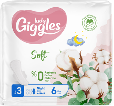 Гигиенические прокладки Giggles Lady Ultra Night Soft 3 с крыл. 6 шт 6 капель