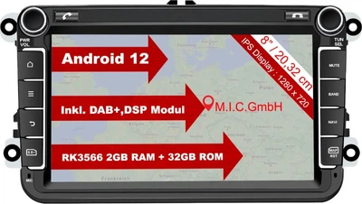 Штатная автомагнитола M.I.C. AV8V7LITE для VW Golf t5 touran Passat RNS RCD Skoda SEAT / 8" / Сенсорная / 2/32Гб / Android 12 / Apple CarPlay / Android Auto / Bluetooth / GPS / WI-FI / USB / microSD slot / DAB+ Б/В b1