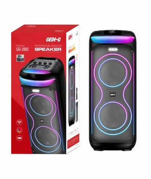 Мощная портативная Bluetooth колонка GEDI-G с 2 беспроводными микрофонами, 400Вт, 8" дюймов. Большая активная акустическая система Комбик для караоке, вечеринок и улицы. Автономная аудиосистема с RGB подсветкой, TWS, USB, FM и пультом ДУ