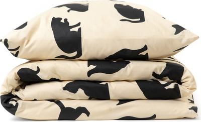 Komplet pościeli Homla Poes Poszewka na pościel 140 x 200 + 1 poszewka na poduszkę 70 x 80 cm bawełniany w koty Beżowy (5904183853765)