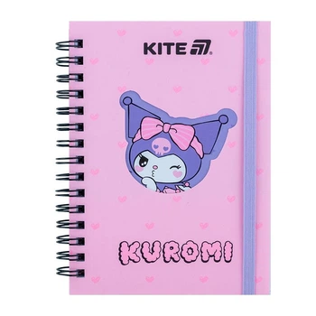 Блокнот А6 Kite Kuromi "Котенок Куроми" на спирали 80 листов клеточка картон/обложка с вырубкой на резинке (HK25-229-2)