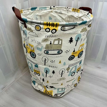 Корзина для игрушек и белья детская 40*35 см Транспорт Белая
