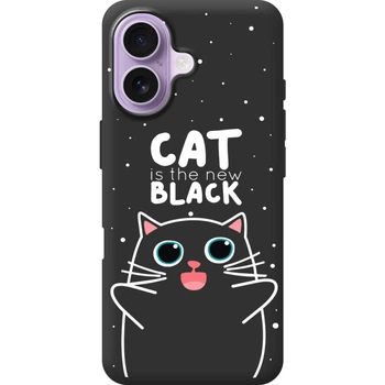 Силиконовый Черный Чехол с Картинкой для IPhone 17 Принт (Кот, Cat) (67084-ysb114)