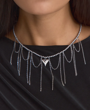 Чокер багатошаровий Fashion Jewelry біжутерія кольє з ланцюжками і серцем сріблястого кольору (SVS)
