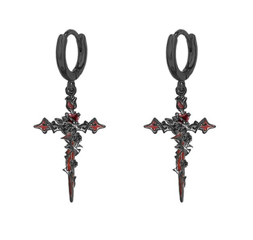 Сережки конго Fashion Jewelry хрести з трояндою в готичному стилі y2k чорні (SVS)