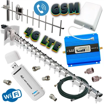 Усилитель Связи + 4G Wi-Fi интернет (4G Wi-Fi модем + Репитер Lintratek + Антенны)