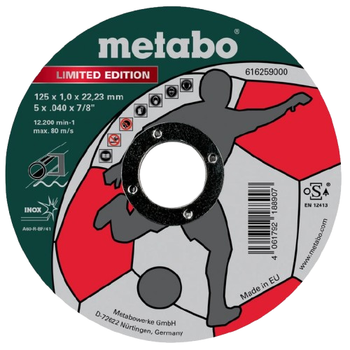 Отрезной круг по металлу Metabo Limited Edition Soccer Inox TF 41 125×1,0×22,23 мм с сертификатом OSA (616259000)
