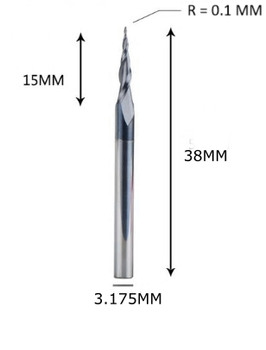 Фреза конусная для ЧПУ R0,1-D3,175-L38-l15