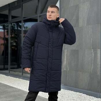 Мужская зимняя куртка плащевка на пухе до -25°C 2XL темно-синяя (OWku3013db)