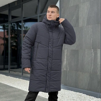 Мужская зимняя куртка плащевка на пухе до -25°C 2XL темно-серая (OWku3013dge)