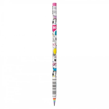 Карандаш чернографитный YES Happy colours из бумаги круглый с резинкой