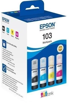 Чернила оригинальные Epson 103 Multipack премиум комплект набор для заправки струйных принтеров картриджей контейнер бутылки 4 цвета EcoTank экономичные долговечные моделей L1110 L1250 L3110 L3150 L3160 L3210 L5190 водорастворимые принтера картриджа