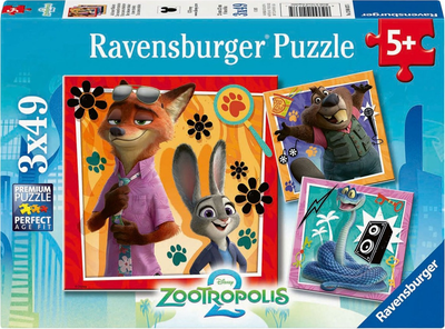 Puzzle Ravensburger Disney Zwierzogród 2 3 x 49 elementów 12004137 (4005555041375)