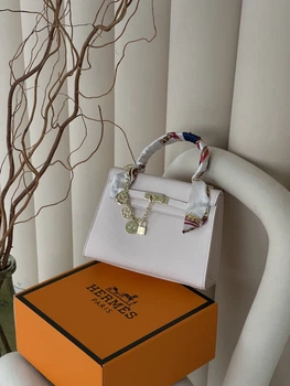 Сумка жіноча Hermes Kelly Kelly з хустинкою білий