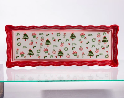Блюдо сервировочное новогоднее Merry Christmas 36.5x13x3 см фарфоровое для закусок Yiwu CR-1-16