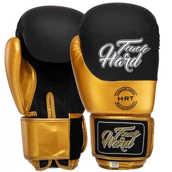 Перчатки боксерські PU на липучці HARD TOUCH (р-р 12oz, Чорний-золотий) (BO-4439_Чорний-золотий_12_унц)