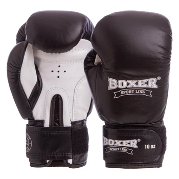 Перчатки боксерські шкіряні BOXER (розмір 10oz, Чорно-білий) (2023_Чорно-білий_10_унції)