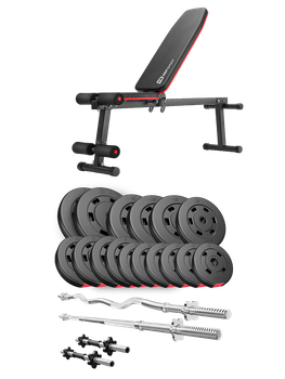 Набор Hop-Sport Premium 75 кг со штангами гантелями и скамьей HS-1010 Pro для силовых тренировок дома