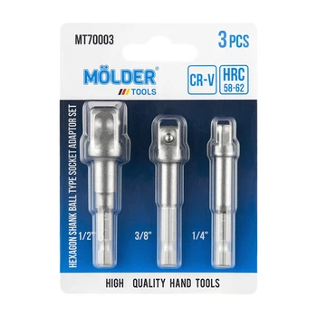 Набір перехідників Molder для торцевих головок з Hex 1/4" на квадрат 1/4", 3/8", 1/2", 3шт MT70003