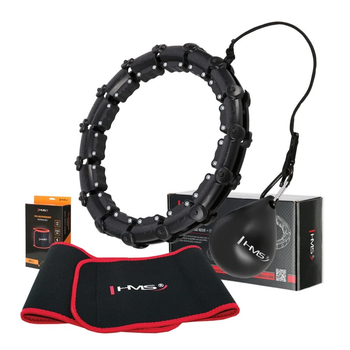 Zestaw HMS Hula hop HHW02 czarny z wypustkami i obciążnikiem + pas BR163 czerwony (5907695552805)