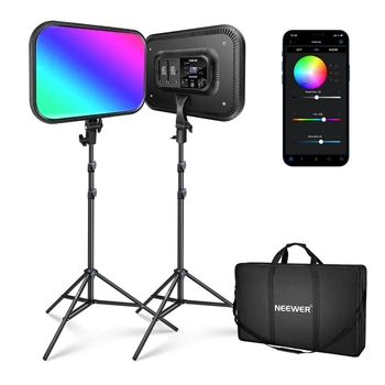 Комплект студійного світлодіодного відеосвітла зі штативами NEEWER RGB168 60Вт з APP керуванням (2500K до 8500K, RGB, CRI 97+)
