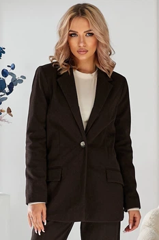 Жіночий теплий подовжений піджак з кишенями LadyLike 44 Коричневий (ll2171068884388)