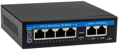 Комутатор Seven P7324 4*PoE / 2*Uplink/ 100 Мбіт/с / для невеликих систем відеоспостереження
