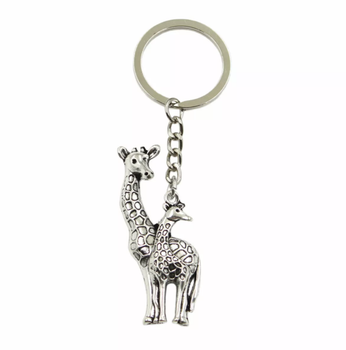 Брелок металлический для ключей, сумок, рюкзаков "Жирафы / Giraffe" Серебристый