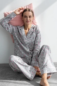 Пижама Forli Пижамный костюм из фланели с брюками Pink Stars M Серый FL0010-59-69_M