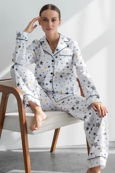 Пижама Forli Пижамный костюм из хлопка с брюками Yellow Stars M Белый HL0010-57-69_M