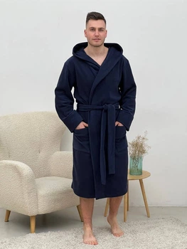 Мужской халат флисовый COSY с капюшоном 2XL синий 915