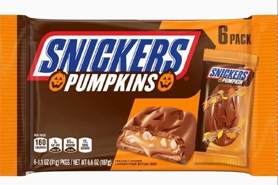 Шоколадні батончики Snickers Pumpkins Shaped Chocolate Candy Bar 6шт x 31г