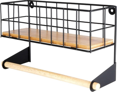 Тримач для паперових рушників Vilde з полицею металевий чорний 32 x 10 x 18 см (5904316422936)