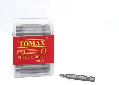 Бита HEX 3 x 50 мм магнитная для шуруповерта / шестигранная бита 1/4" 30 шт TOMAX