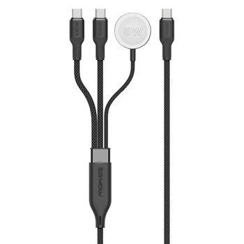 Кабель Promate Fusion-CCW USB-C to 100W 2хUSB-C /5W Apple Watch Charger 1.4 м Black (fusion-ccw.black)