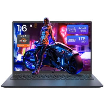 Ноутбук Auusda AMD Ryzen 5 7430U, 16 inci, up to 4. 3GHz, 32 GB DDR4, SSD de 1TB, AMD Radeon RX Vega 7, Bluetooth 5. 3, 65W, Windows 11